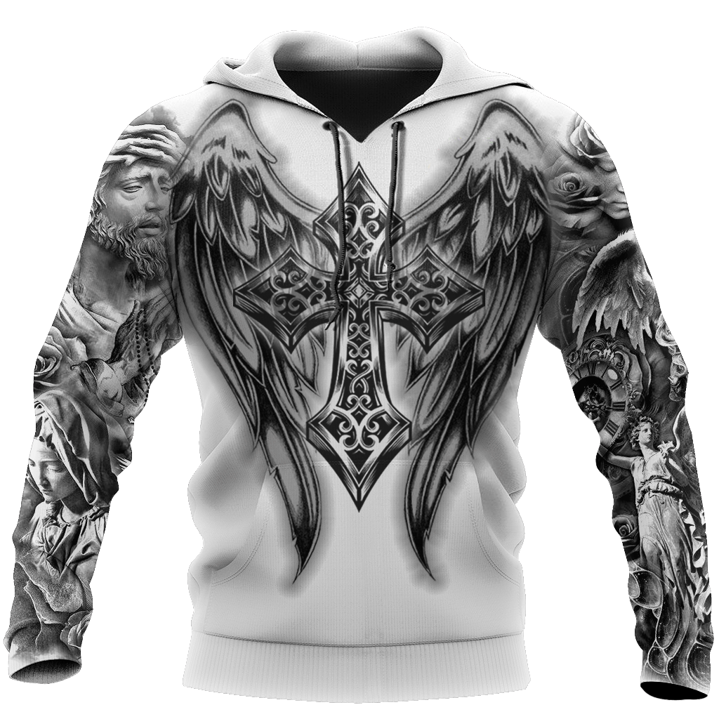 Christian Jesus Catholic Cross Grey Cool Design 3D Printed Sublimation Hoodie Hooded Sweatshirt Comfy Soft And Warm For Men Women S to 5XL CTC16011398