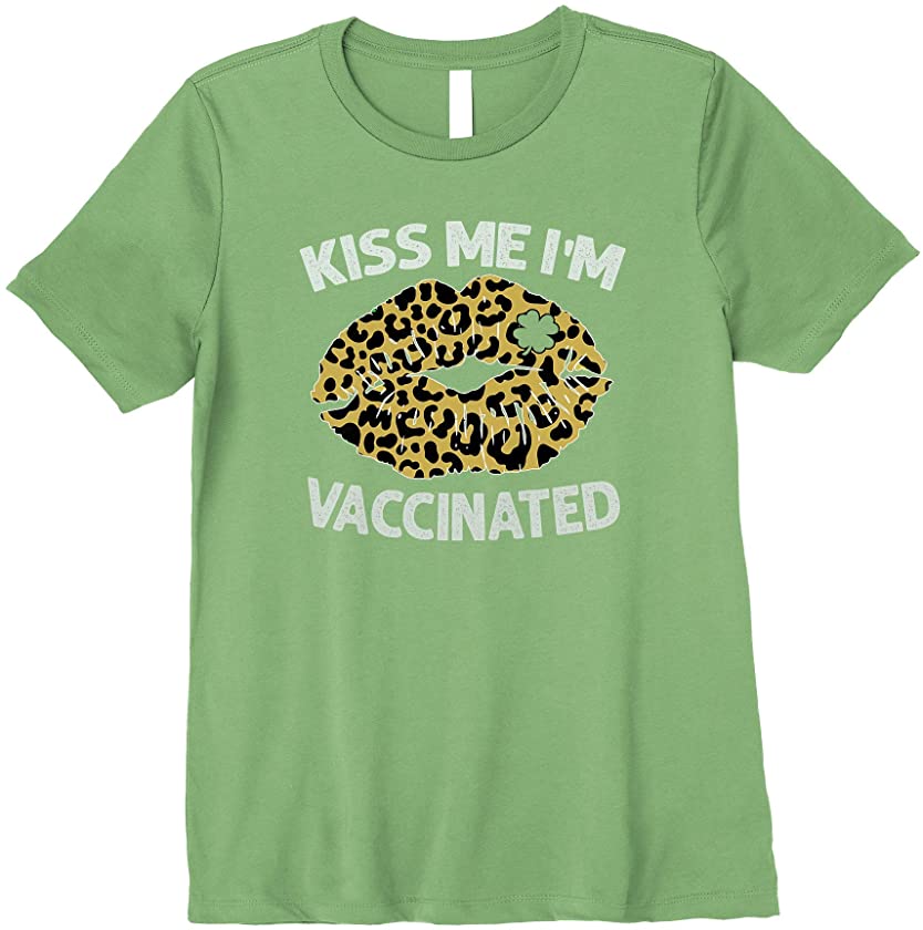 Womens Leopard Print Kiss Me I’m Irish & Vaccinated St Patricks Day Premium T-Shirt