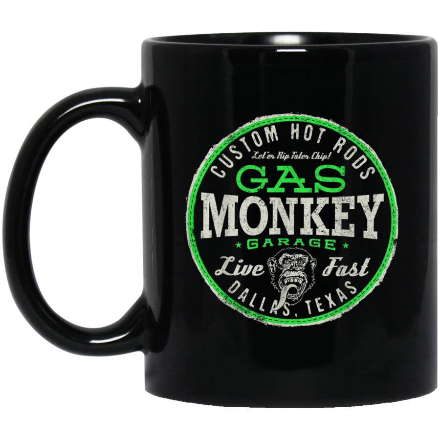 Gas Monkey Garage Live Fast Bright Green Badge Black Mug