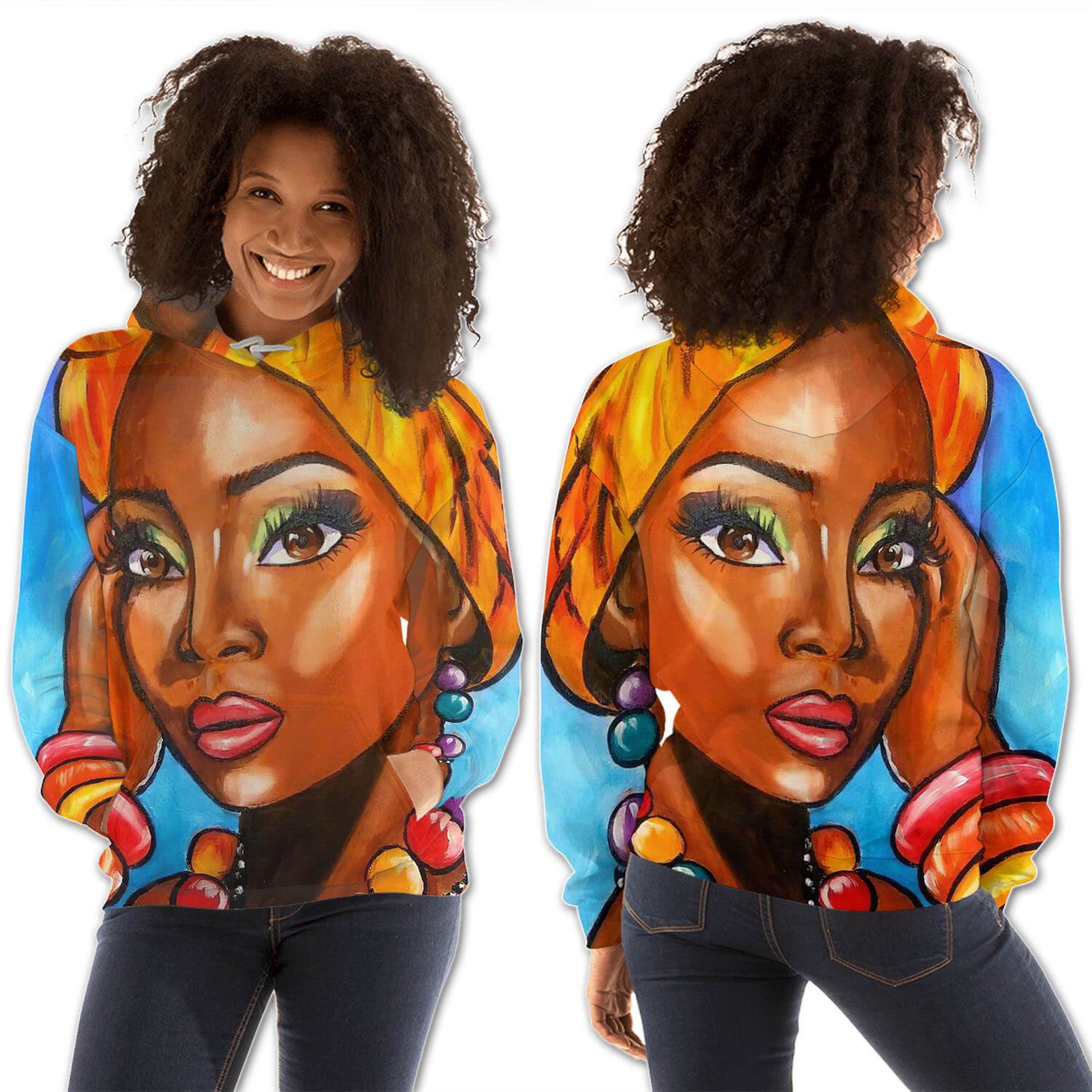 African American Hoodies Beautiful Afro American Girl All Over Print Womens Hooded Sweatshirt African American Apparel BPS76574