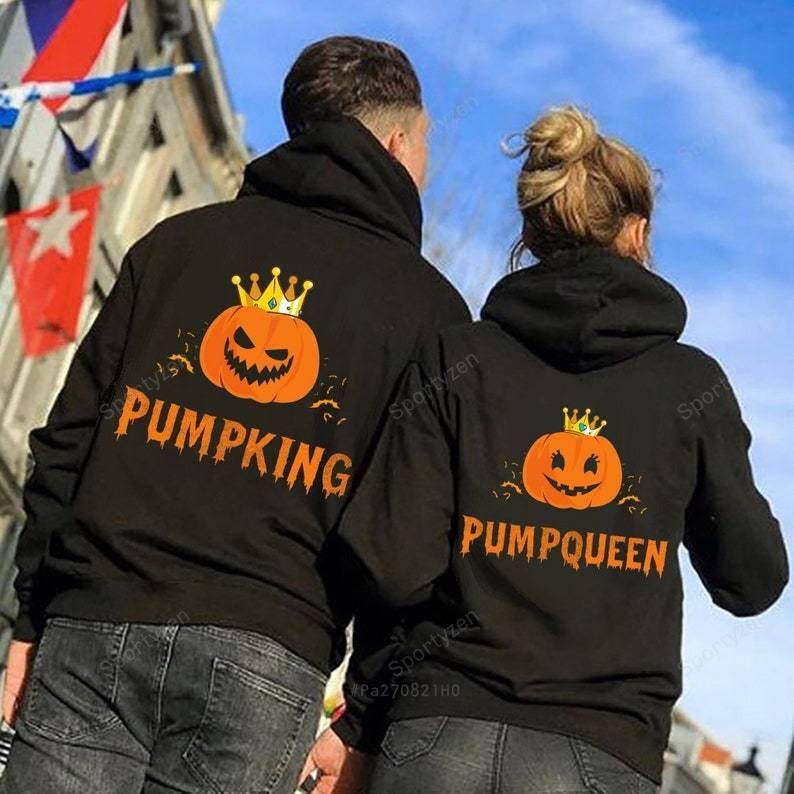 Pumpking Pumpqueen Matching Couple Halloween Hoodie