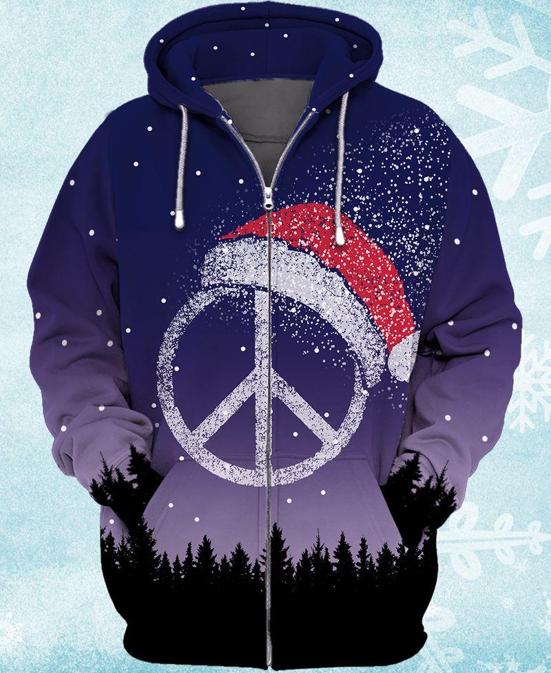 Peace Sign Gift For Christmas Holiday 3D Zipper Hoodie