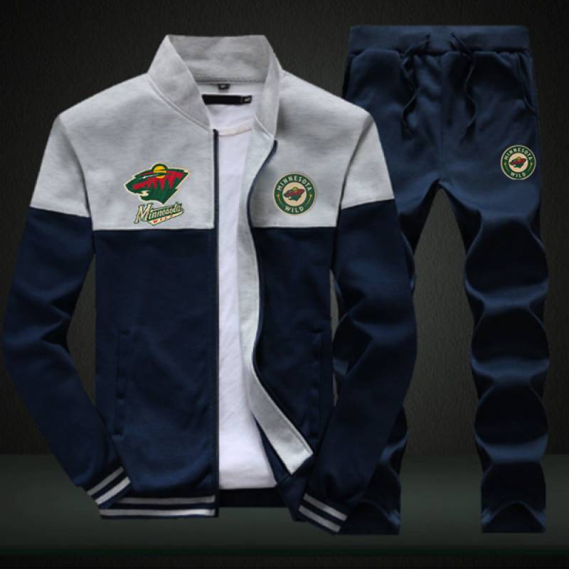 Minnesota Wild Sweatshirt +Sweatpants Mens Clothing 2 Pieces Sets Slim Tracksuit