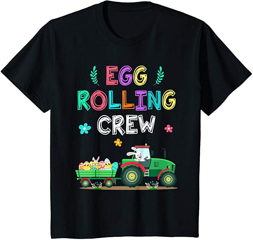 Kids Happy Easter Bunny Tractor Easter Egg Rolling Crew Boys Kids T-Shirt