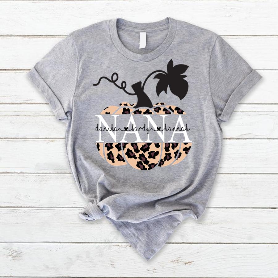 Nana Pumpkin Leopard Kids Names Family Customize Personalized T-Shirt, Hoodie Adult, Kid, Unisex