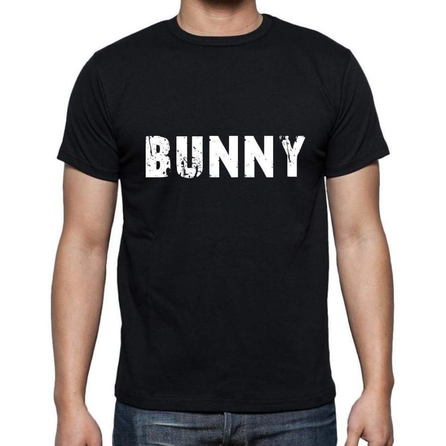 bunny Men’s Short Sleeve Rounded Neck T-shirt , 5 letters Black , word 00006