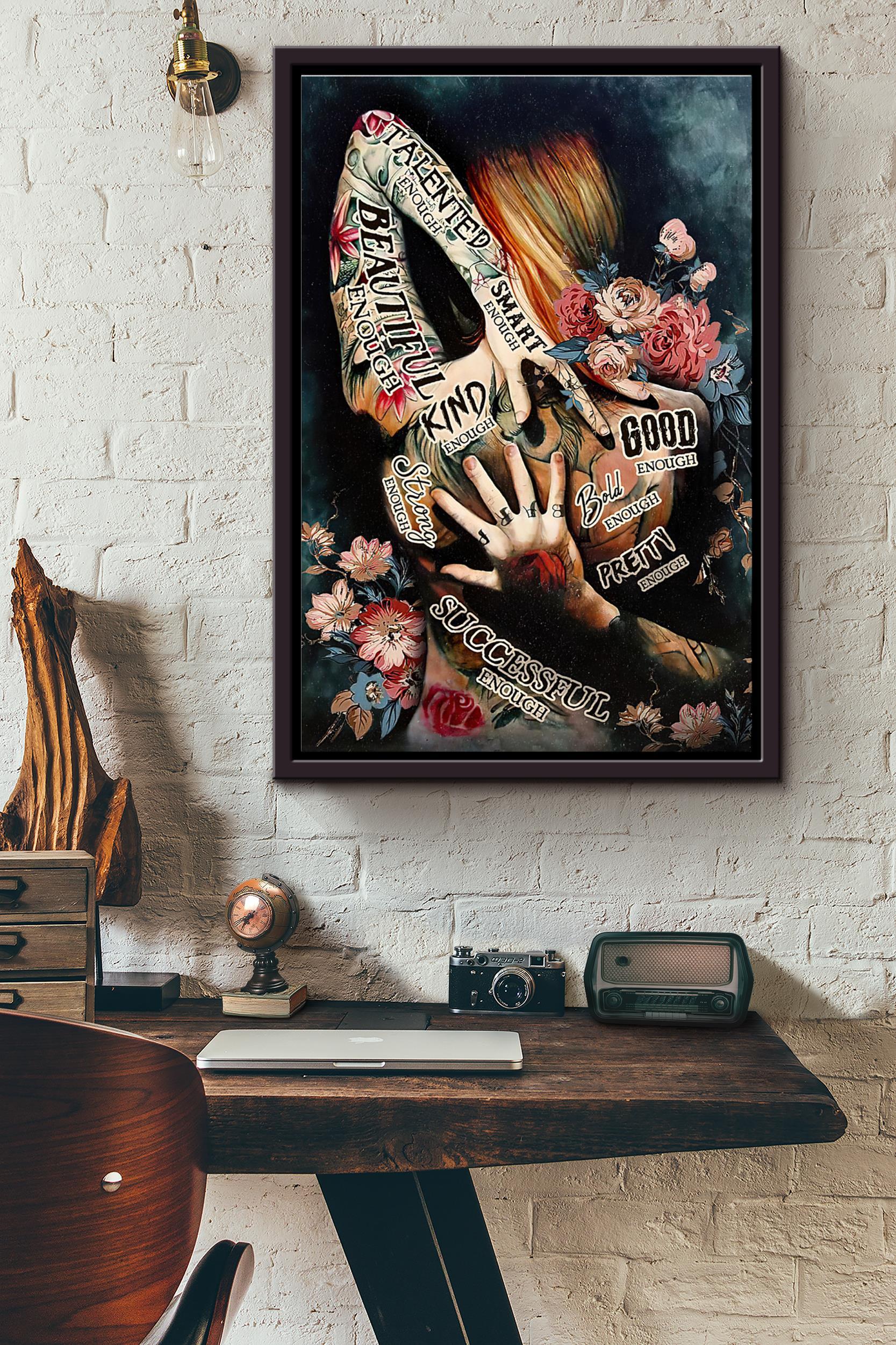 Tattoo Girl Talented Bold Pretty Successful Enough Flowers Poster Framed Matte Canvas