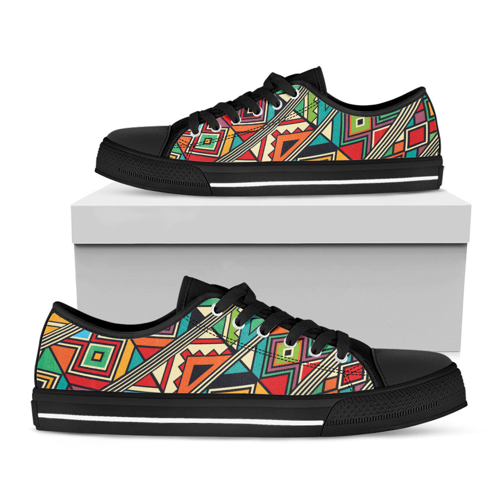 Retro African Ethnic Tribal Print Black Low Top Shoes