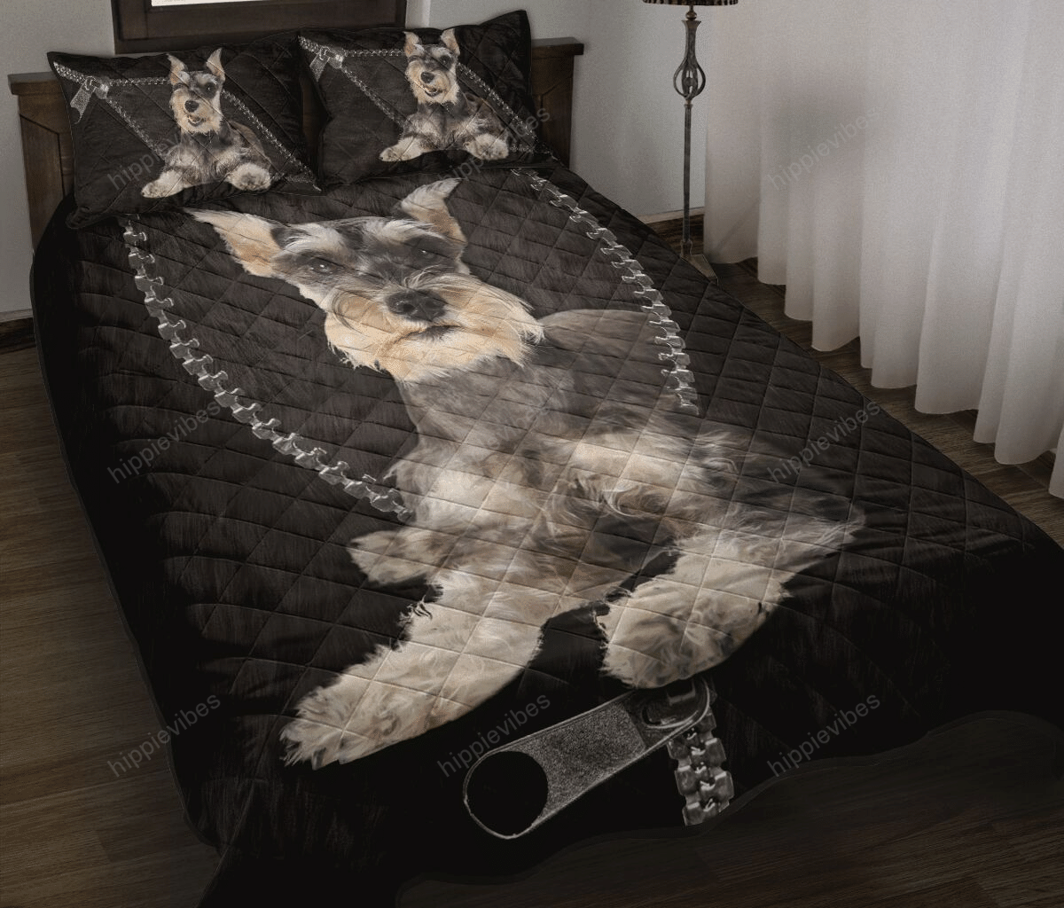 Miniature Schnauzer Zipper Quilt Bed Set