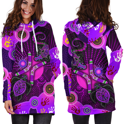 Aboriginal Naidoc Week 2021 Purple Turtle Lizard Sun Hoodie Dress