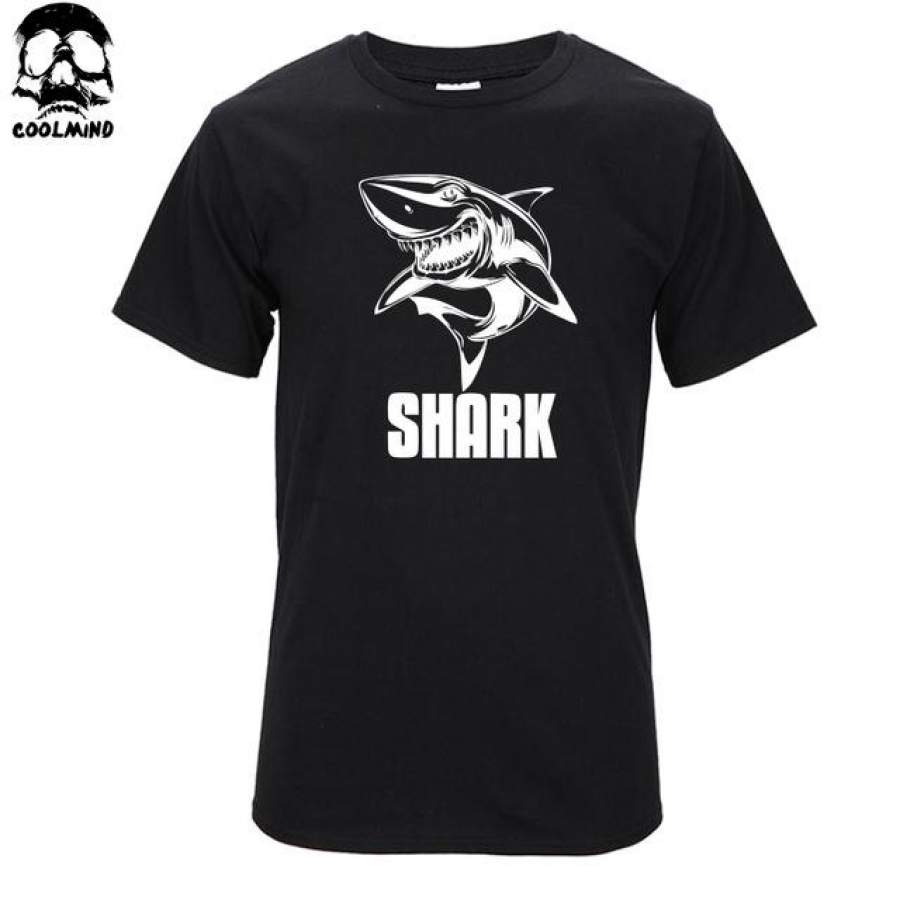 100% Cotton Shark Printed Short Sleeve Casual O-Neck Tops Men T shirt