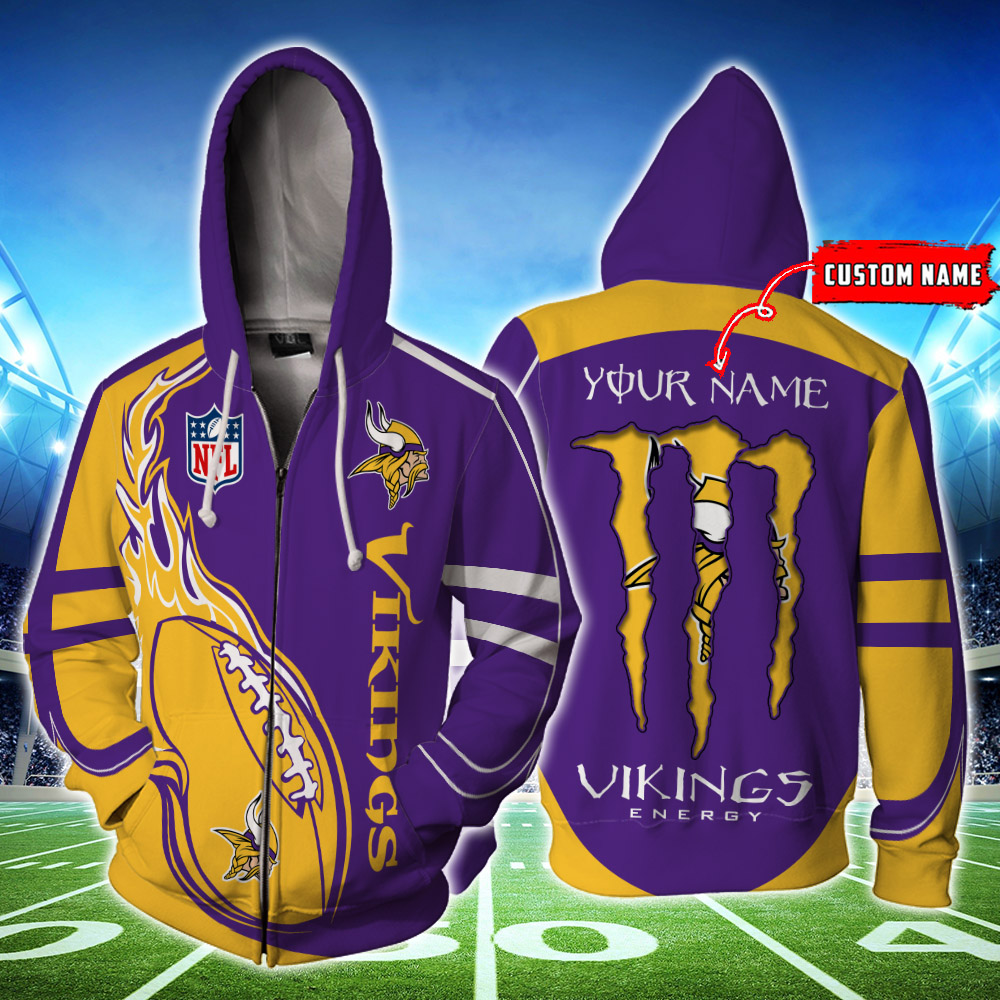 Minnesota Vikings Custom Name Zipperhoodie 3D Ds001