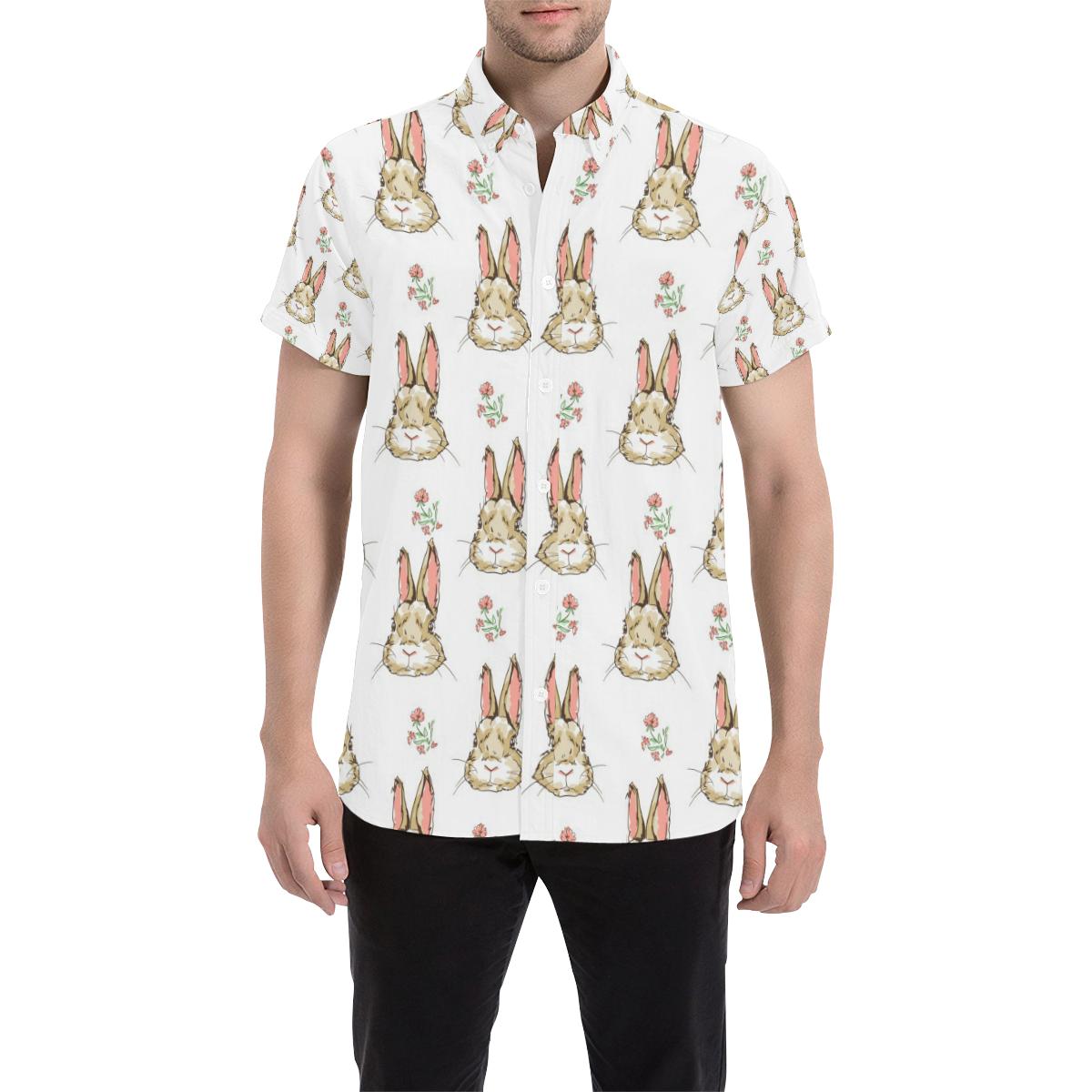 Rabbit Pattern Print Design Rb09 Men Button Up Shirt