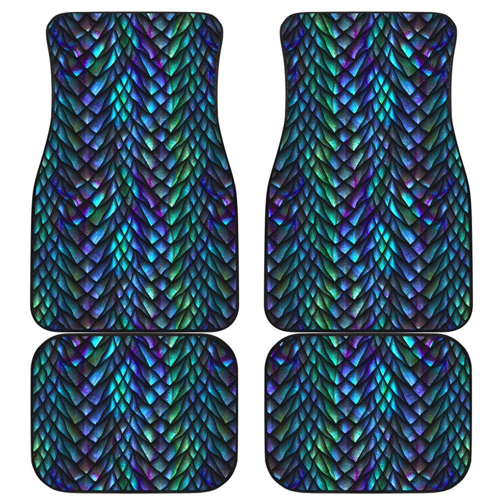 Turquoise Dragon Scales Pattern Print Front And Back Car Floor Mats, Front Car Mat