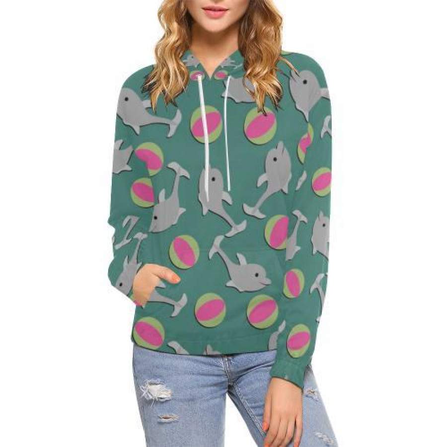 Dolphin Ball Pattern Print Women Pullover Hoodie