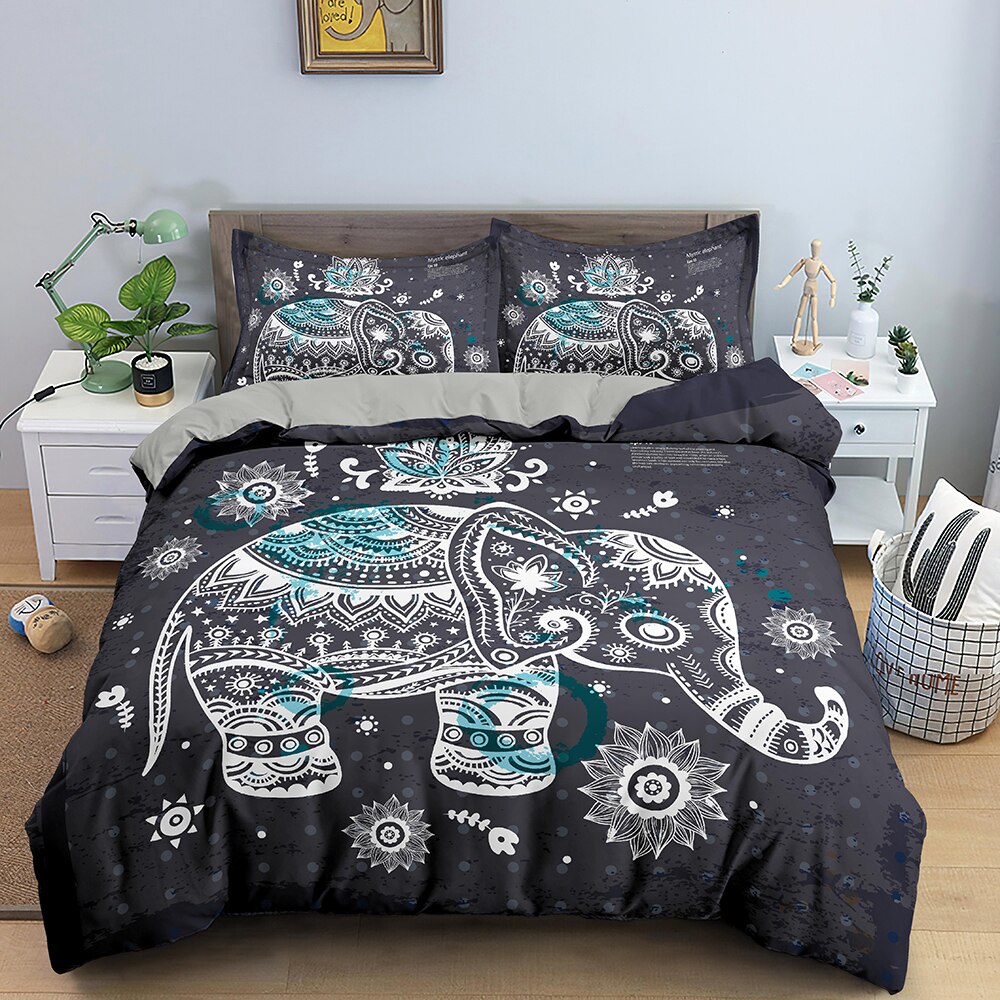 3D Female Hand Showing Middle Finger Over Mandala Elephant Bedding Sets Duvet Cover Bedclothes Cover