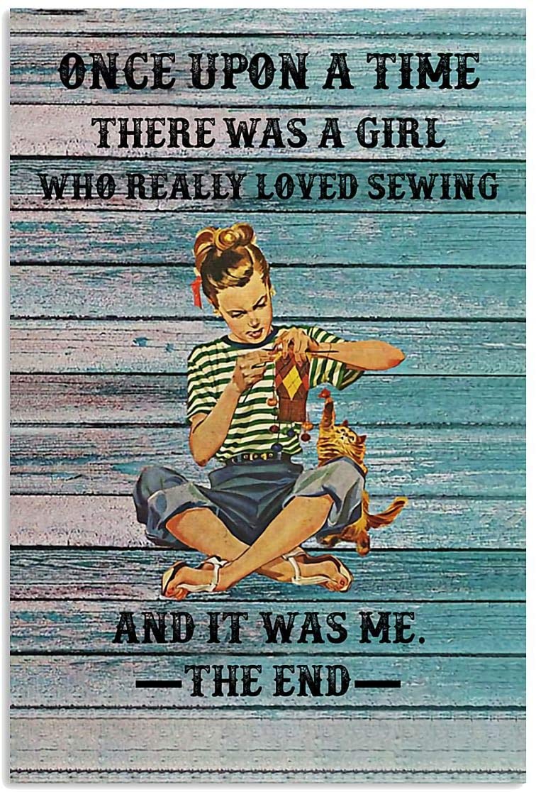 Vintage There Was A Girl Who Really Loved Sewing Poster Art Print      Home Decor Gift For Family Friend On Birthday