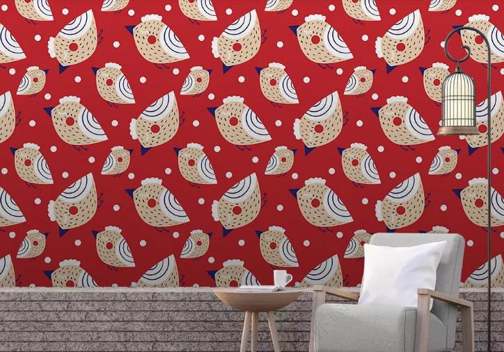 3D Hand Drawn Animal Bird Red Wall Mural Wallpaper Lqh 594