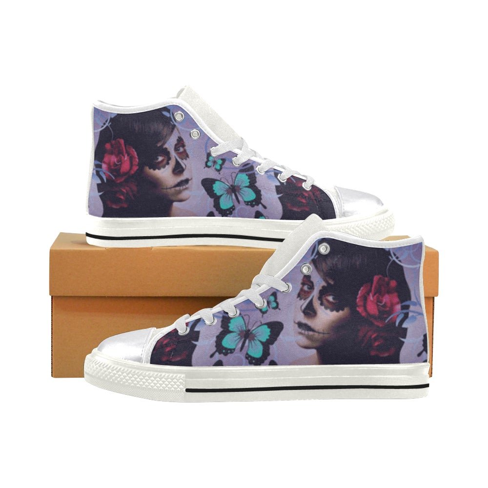 Sugar Skull Candy White Classic High Top Canvas Shoes