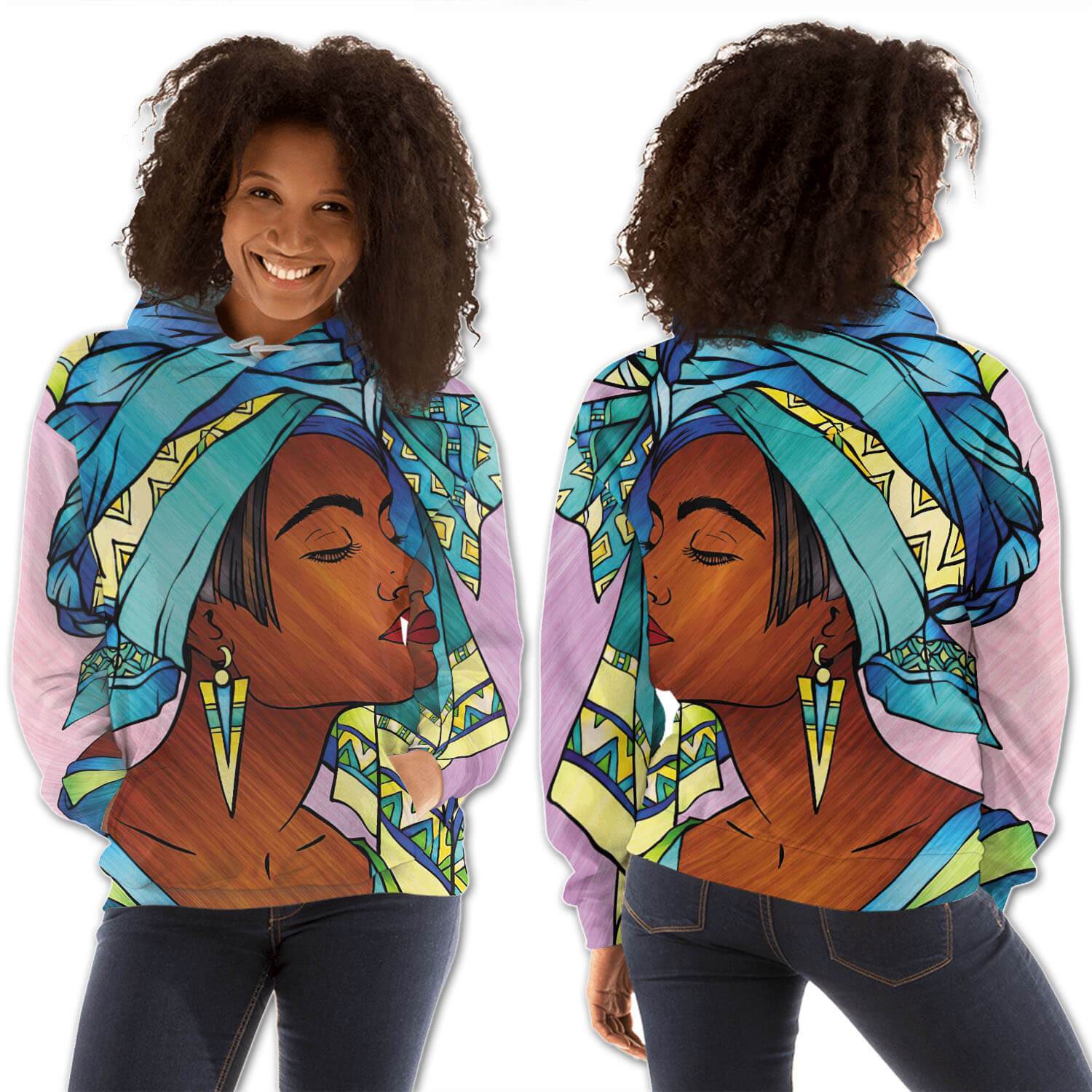 African American Hoodies Pretty African American Woman All Over Print Womens Hooded Sweatshirt African Clothing Styles BPS27984