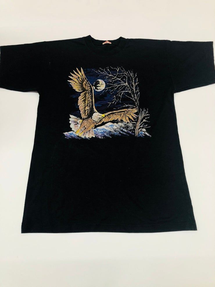 Vintage Eagle Animal Moon Forest Tree Line Snow Mountains Flying Freedom Shirt