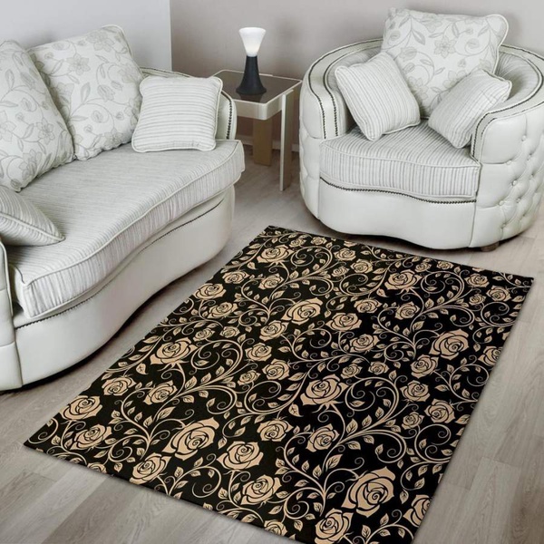 Gold Rose Floral Area Rug