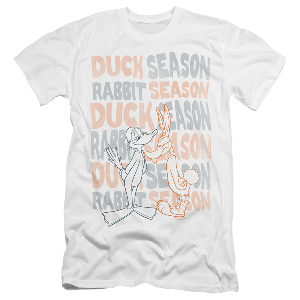 Looney Tunes Duck Season Rabbit Season Premium Bella Canvas Slim Fit Mens T Shirt White