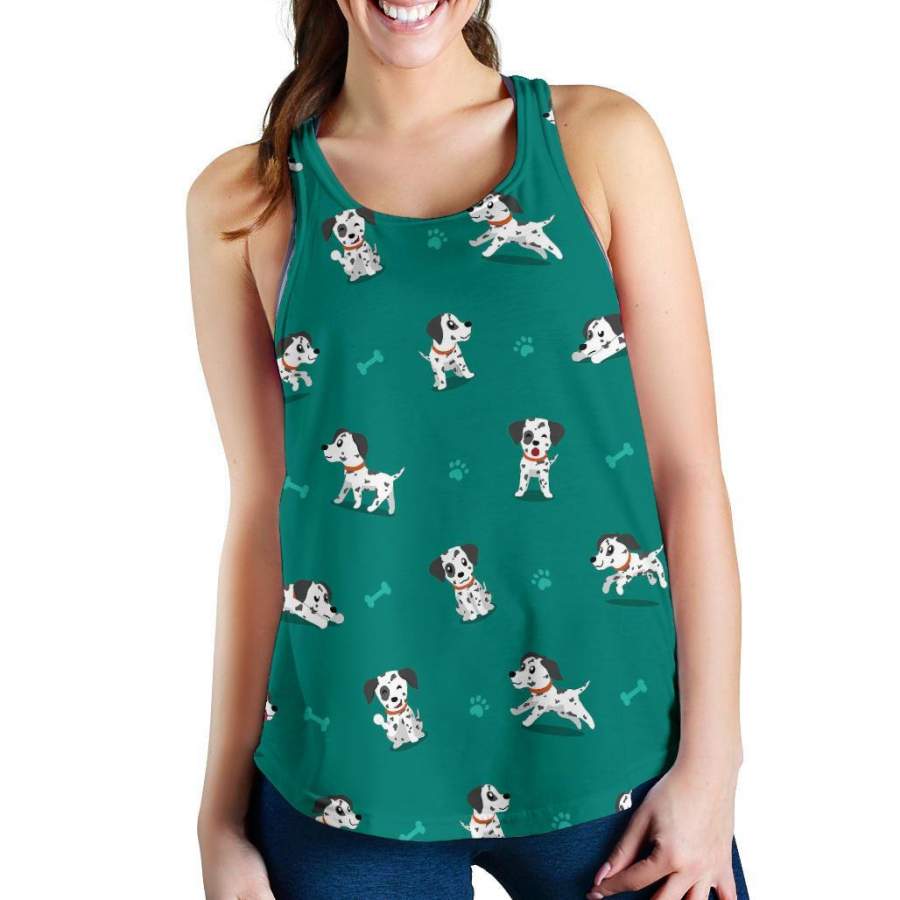 Dog Dalmatian Puppy Pattern Print Racerback Tank Tops