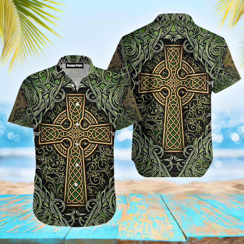 Amazing Celtic Cross St Patrick Green Aloha Hawaii Shirts For Men Women Ha34987