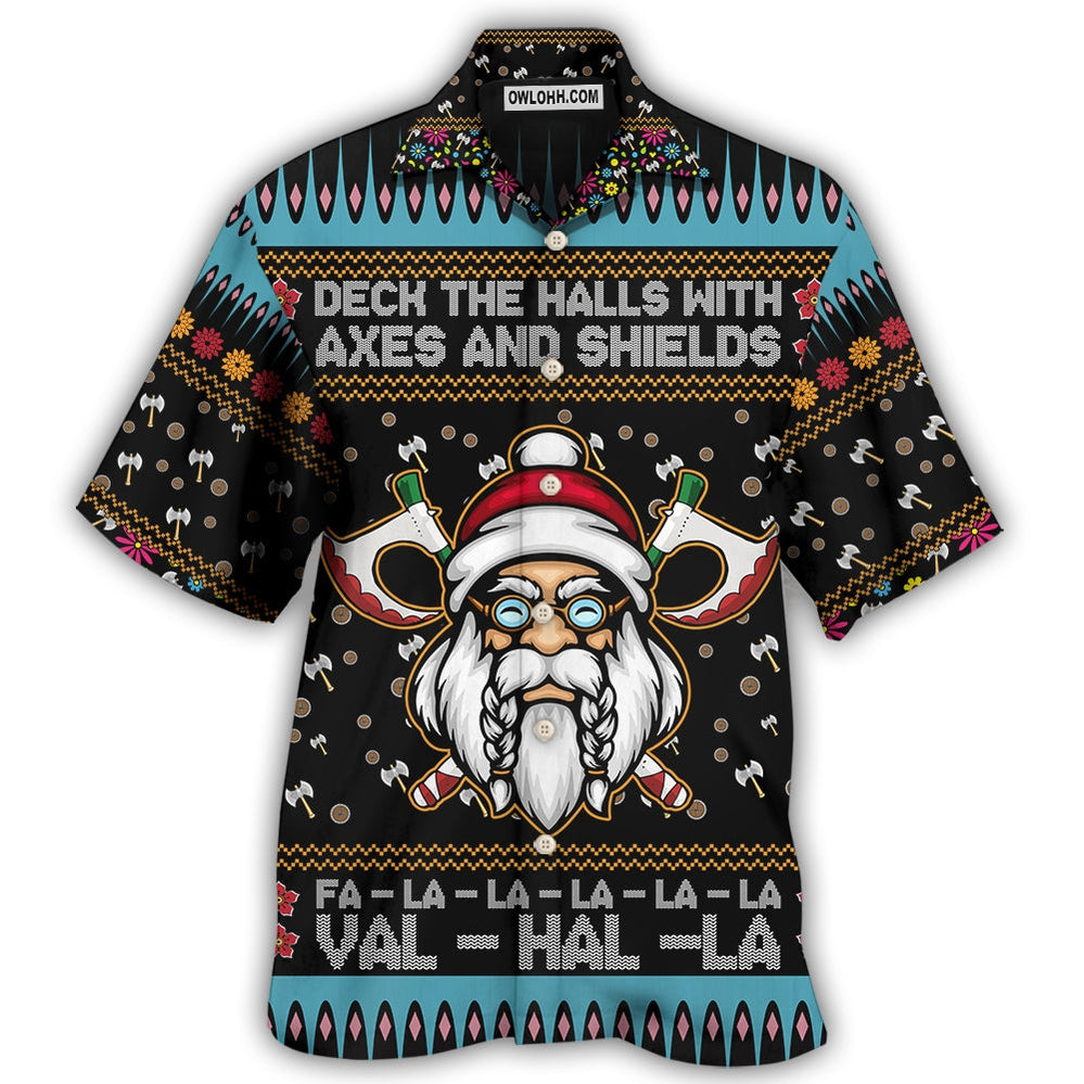 Viking Christmas Deck The Halls With Axes And Shields – Hawaiian Shirt  – Owl Ohh