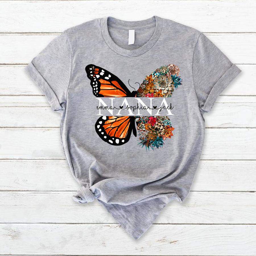 Nana Butterfly Kids Names Shirt