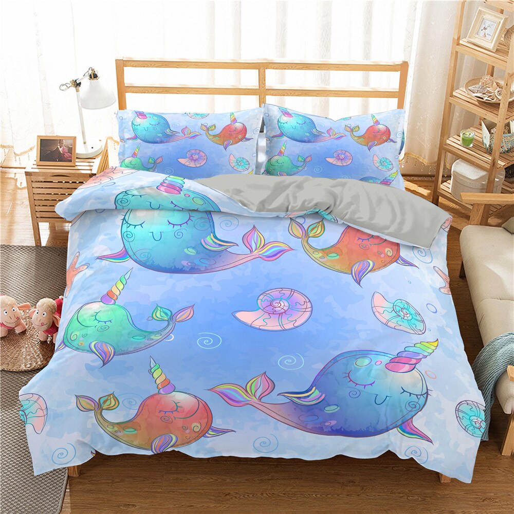 Boniu 3D Cartoon Sea Word Bedding Set Quilt/Duvet Cover Set Dolphin Pillowcases Set