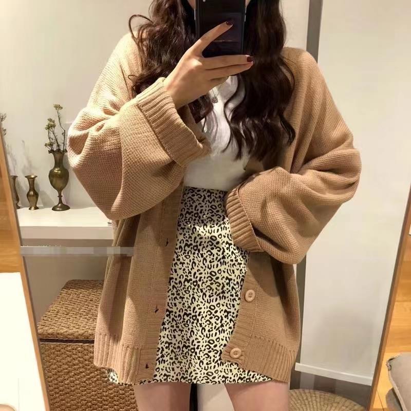 2022 Autumn Loose Cardigans Casual Vintage Women Knitted Sweaters Fashion Korean Long Sleeve Knitwear Female Solid V-neck Casual alx