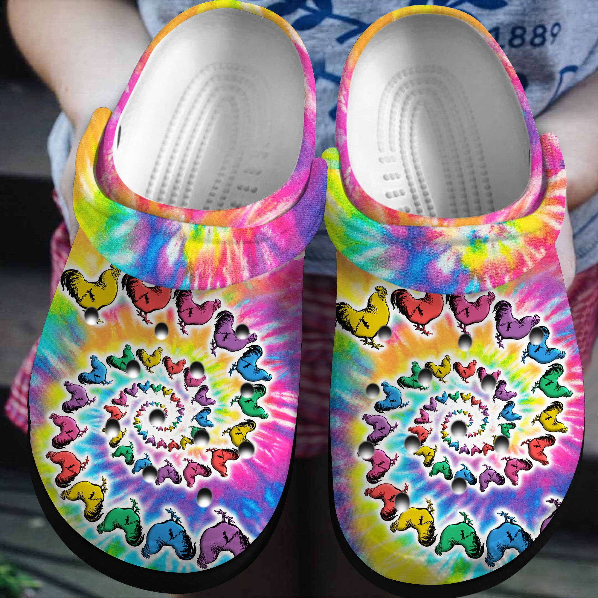 Hippie Chicken Tie Dye Shoes Crocs Clogs Gifts For Male Female – Hippie-Chk