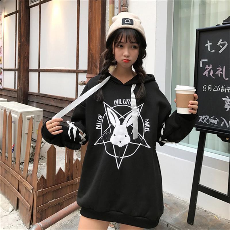 Over-Sized Yami Kawaii Gothic Lolita Rabbit Star Pentacle Hoodie Sweatshirt [2 Colors]