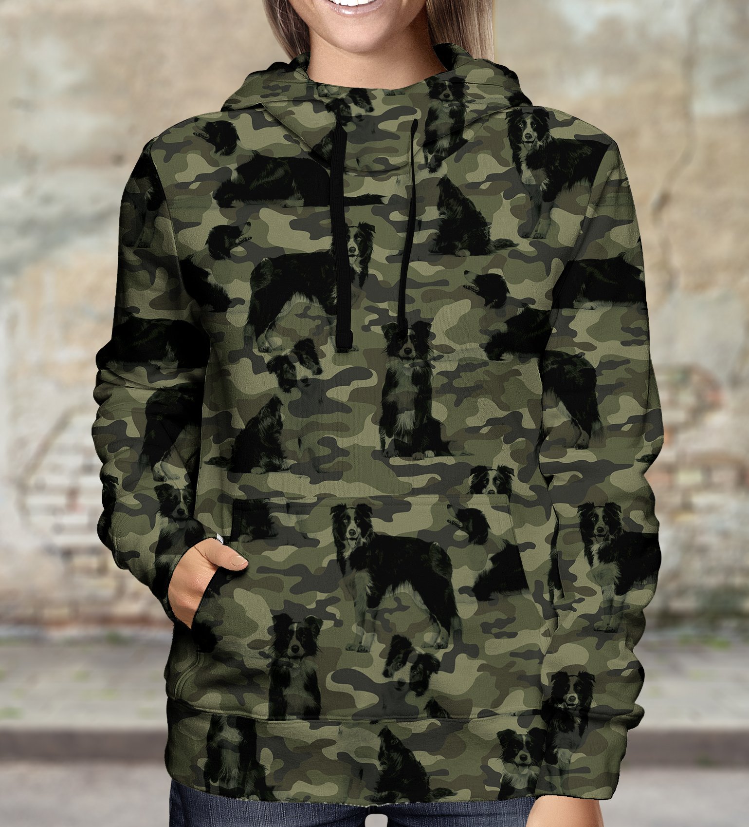 Street Style With Border Collie Camo Hoodie V1