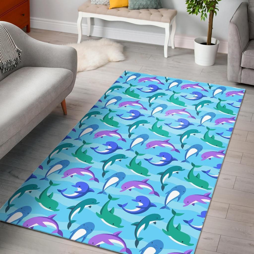 Colorful Dolphin Pattern Print Area Rug, Gifts for Cat Lovers