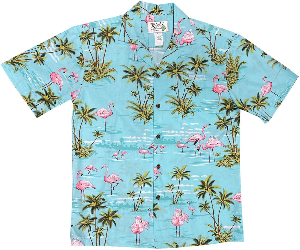 Flamingo Island Green Hawaii Summer Shirt Ha3353