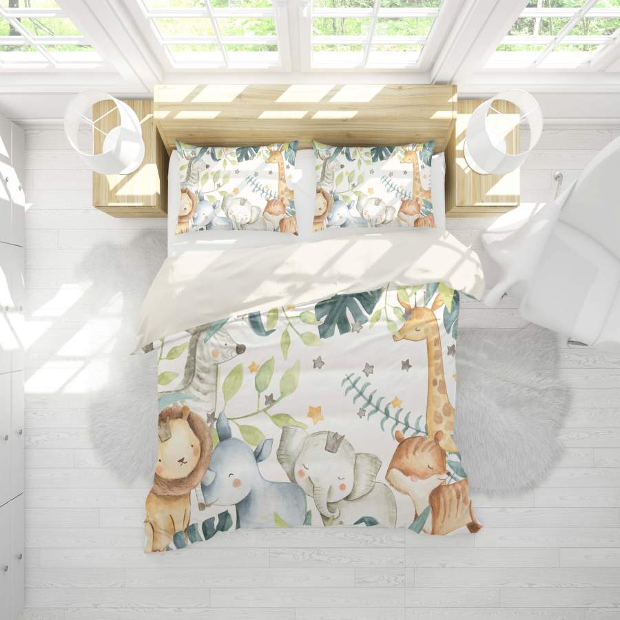 3D Elephant Giraffe Lion Fox Animal Quilt Cover Set Bedding Set Pillowcases 03