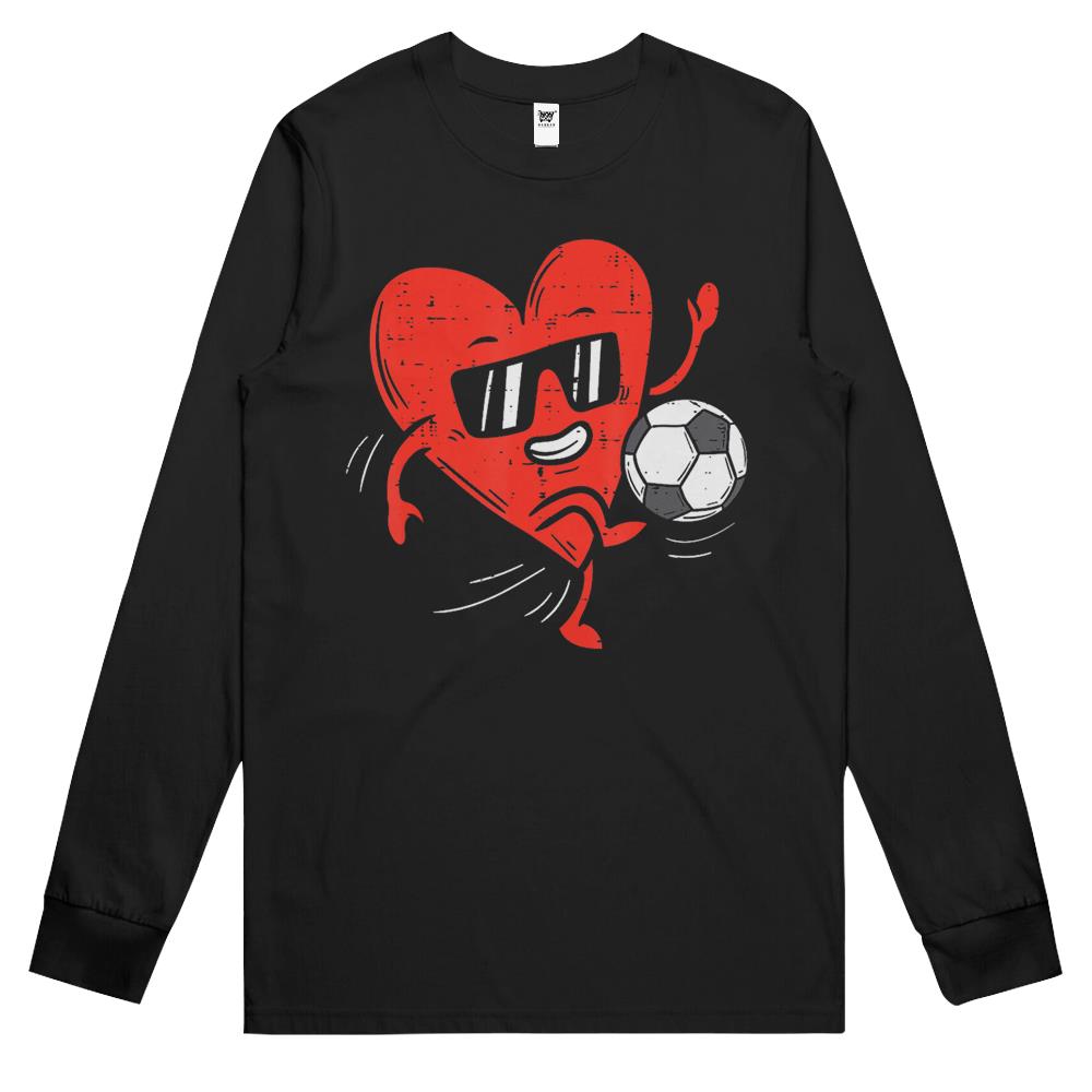 Heart Playing Soccer Valentines Day Football Girls Boys Long Sleeve T Shirts