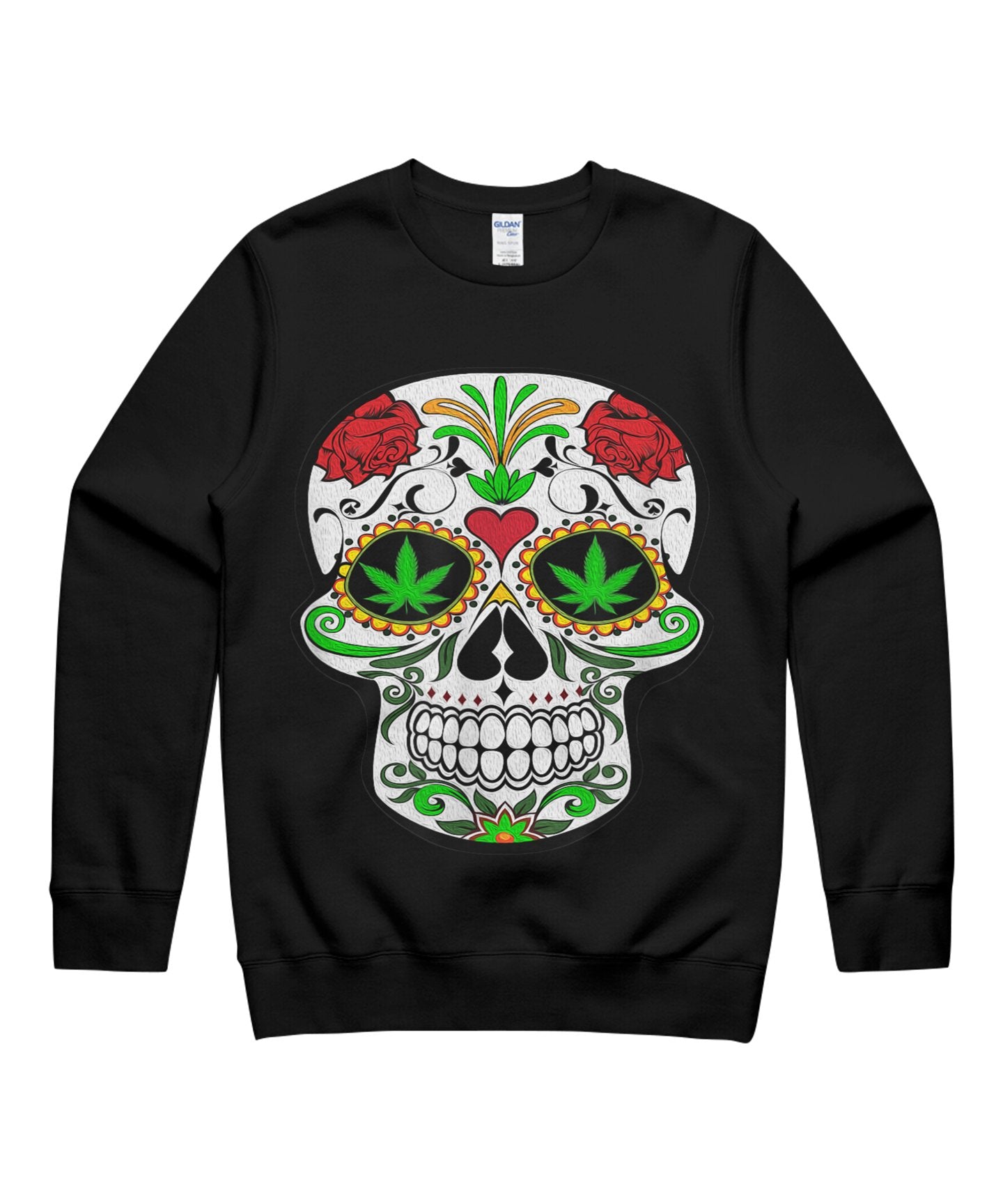 Sugar Skull And Weed Leaf Day Of The Dead Dia De Los Muertos T-Shirt Halloween T-Shirt Unisex Crewneck Sweatshirt