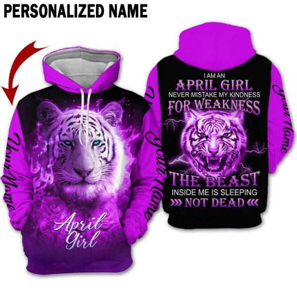 April Girl Tiger Custom Name 3D All Over Print | For Men & Women | Cn2294