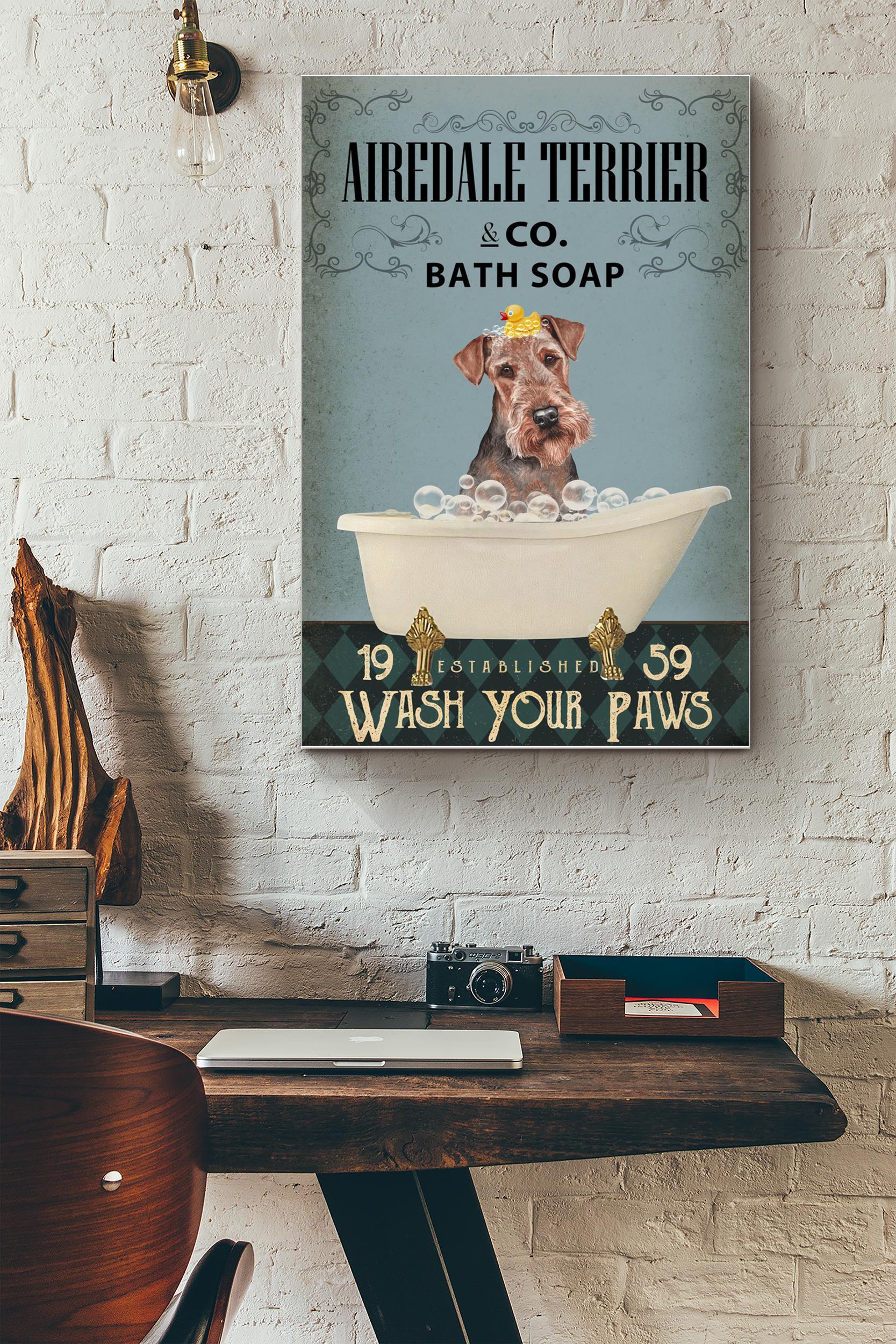 Airedale Terrier Co. Bath Soap Poster – Animal Wall Art – Gift For Bathroom Decor, Dog Lover, Dog Foster (Unframed) Poster