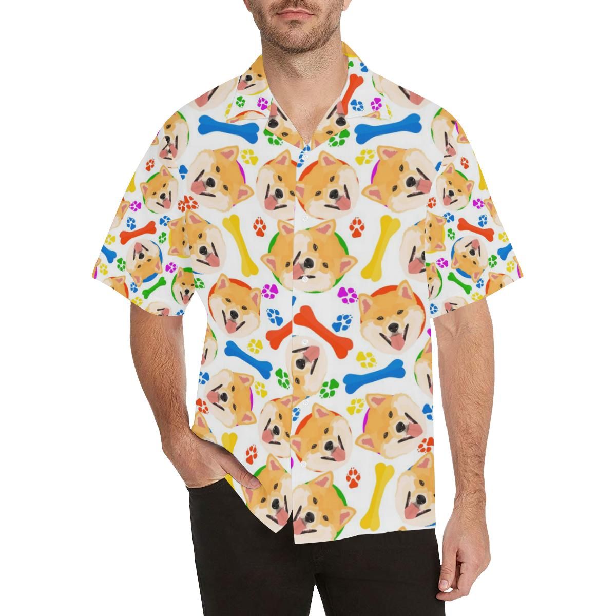 Shiba Inu Paw Bone Pattern All Over Print Hawaii Shirt Ha95751