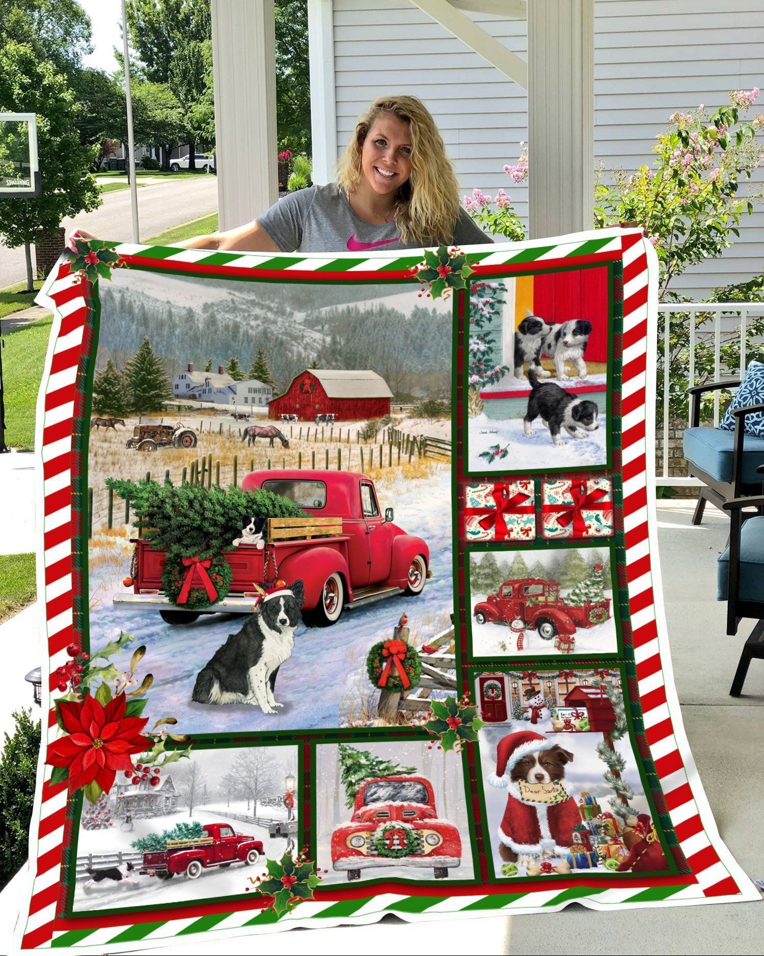 Xmas Border Collie Puppy Christmas Fleece Blanket  Gifts For Him Gifts For Her