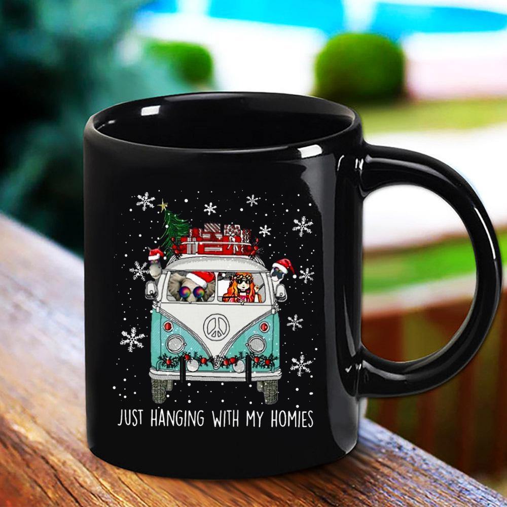 Hippie Girls And Elephant Santa Just Hanging With My Homie Christmas Tree Gift Snow Winter Black Mug