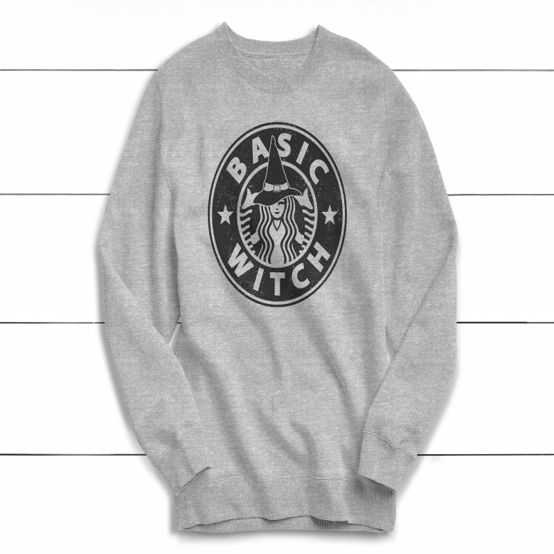 Crushtee Basic Witch Sweatshirt, Funny Halloween Sweatshirt, Humor, Funny, Gift, Fall, Cute Shirt, Women’s Halloween Shirt, Starbucks, Coffee Long Sleeve Hoodie