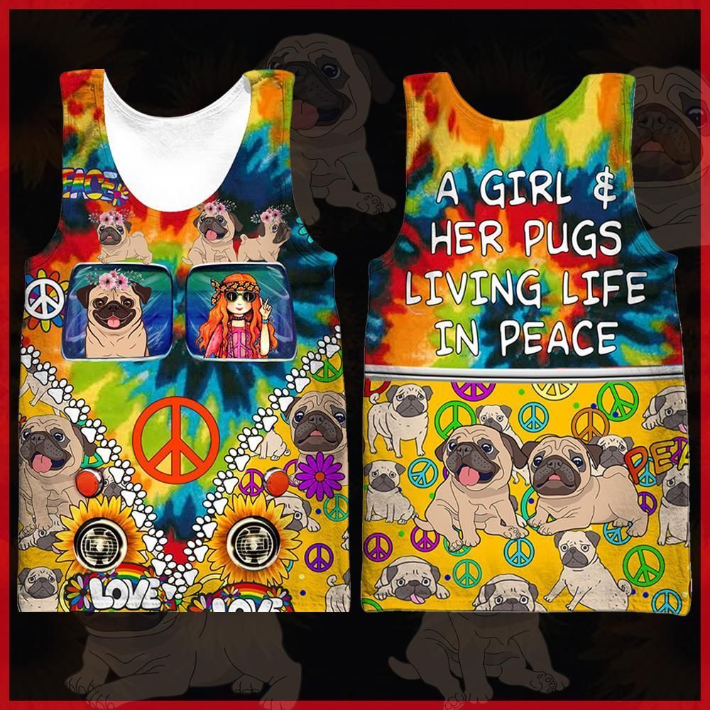 A Girl and her Pugs All Over Printed Shirts 041004