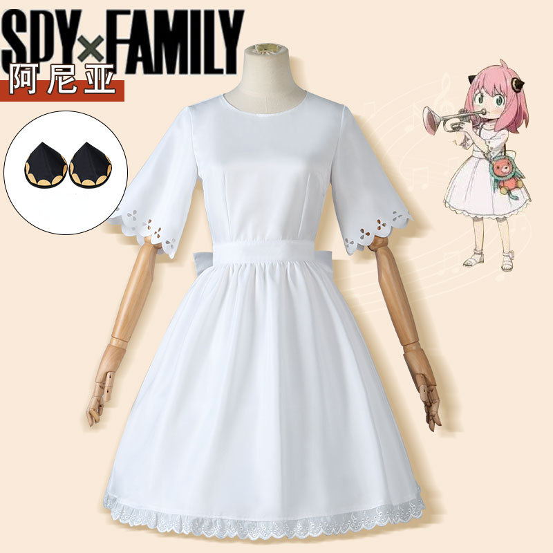 Anime Spy X Family Anya Forger Cosplay Costume Adult Kids Halloween Roleplay Set White Dress Headdress Daily-wear alx