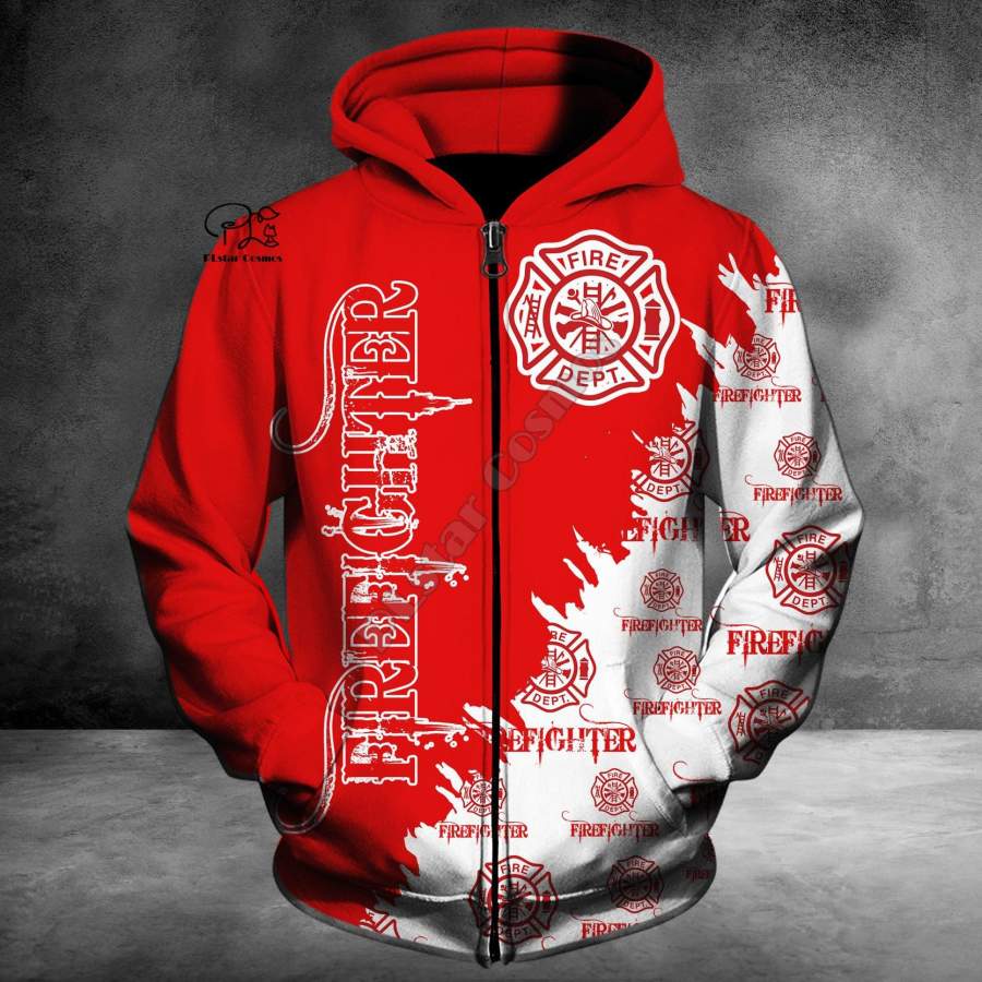 Men Women Firefighter print 3D Hoodies Funny fireman Sweatshirt Fashion cosplay Hooded Long Sleeve zipper Pullover